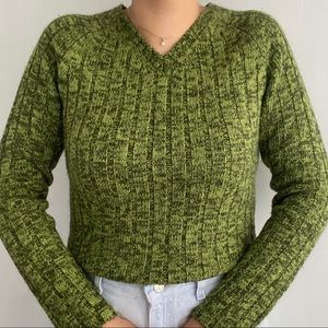 One Step Up Knitwear Ribbed V Neck Green Sweater